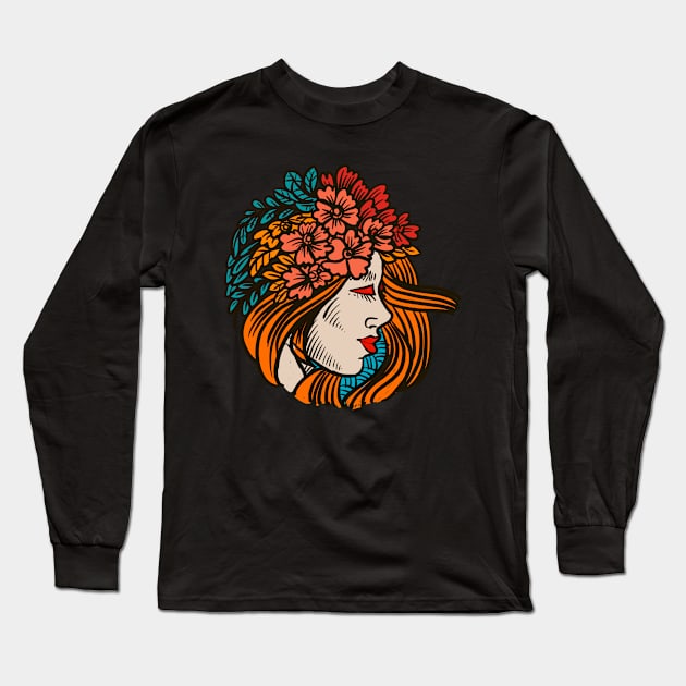 the women and flower Long Sleeve T-Shirt by engrave illustration